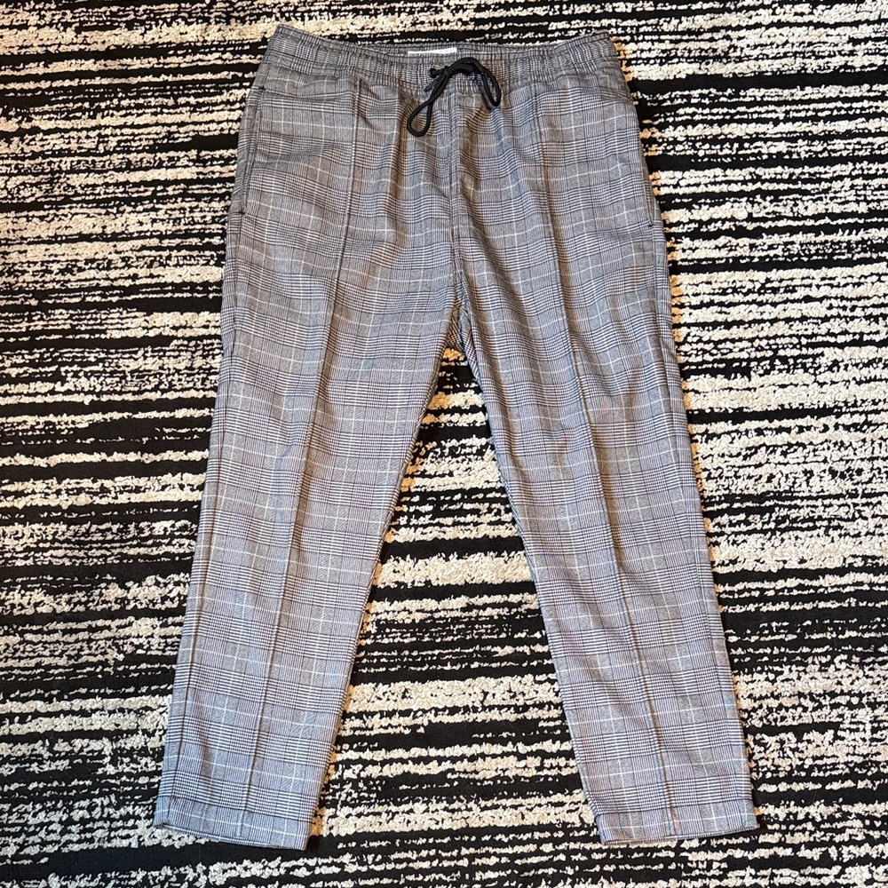 Anton Track Pant Slim Plaid Drawstring Dress Pants